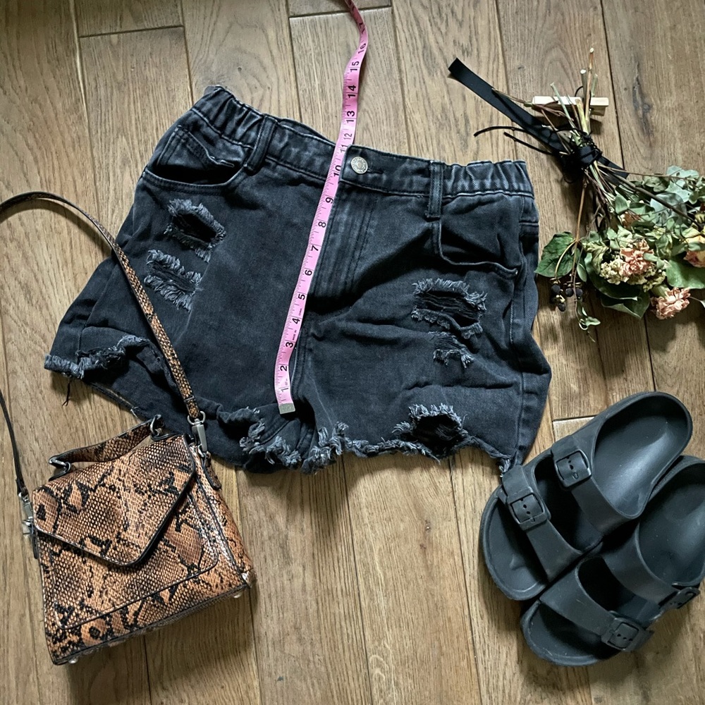 Black denim shorts